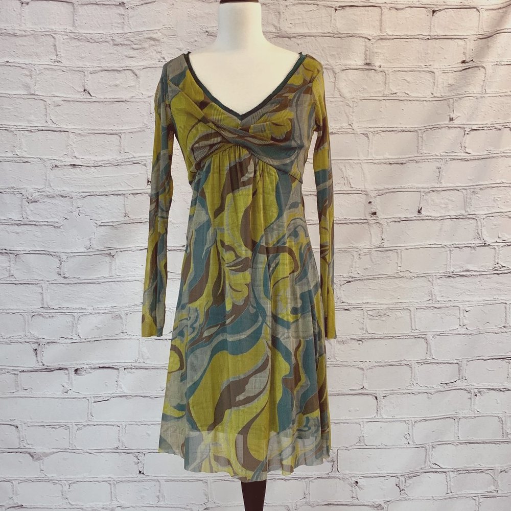 Weston Wear Dress size M. Olive, Teal, Brown swirl print